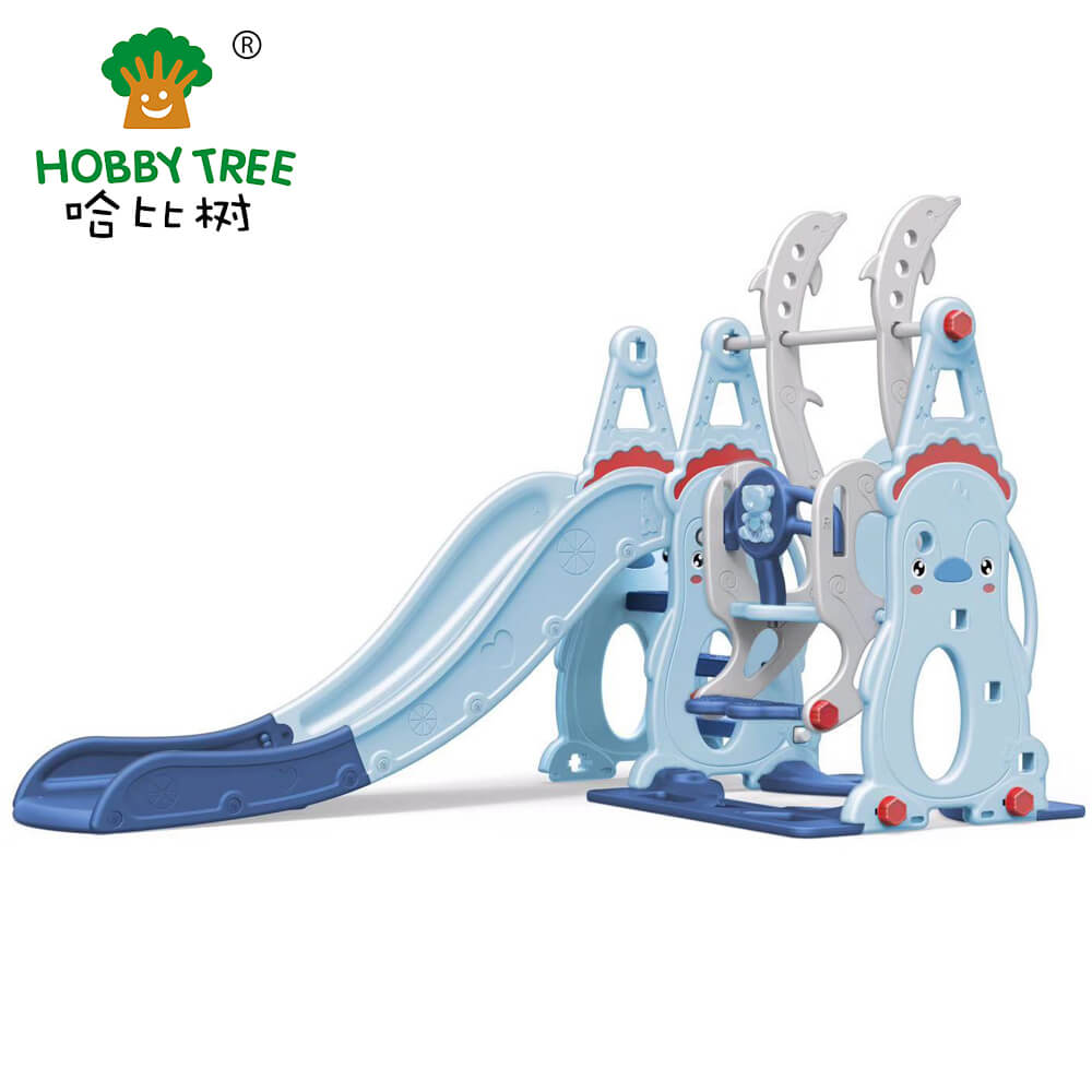 penguin shape children indoor plastic slide and swing set for family WM21B183