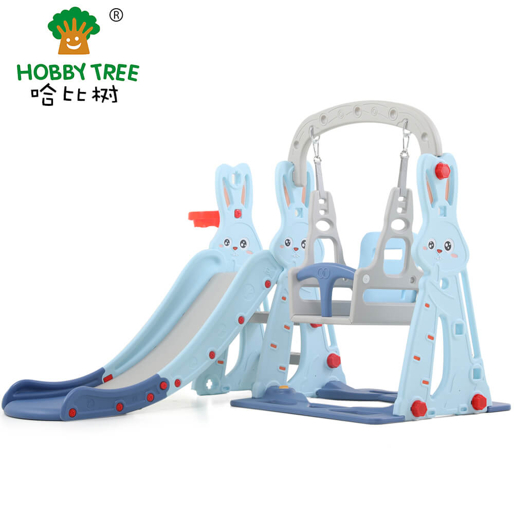 Rabbit theme indoor plastic kids slide and swing set WM21B261