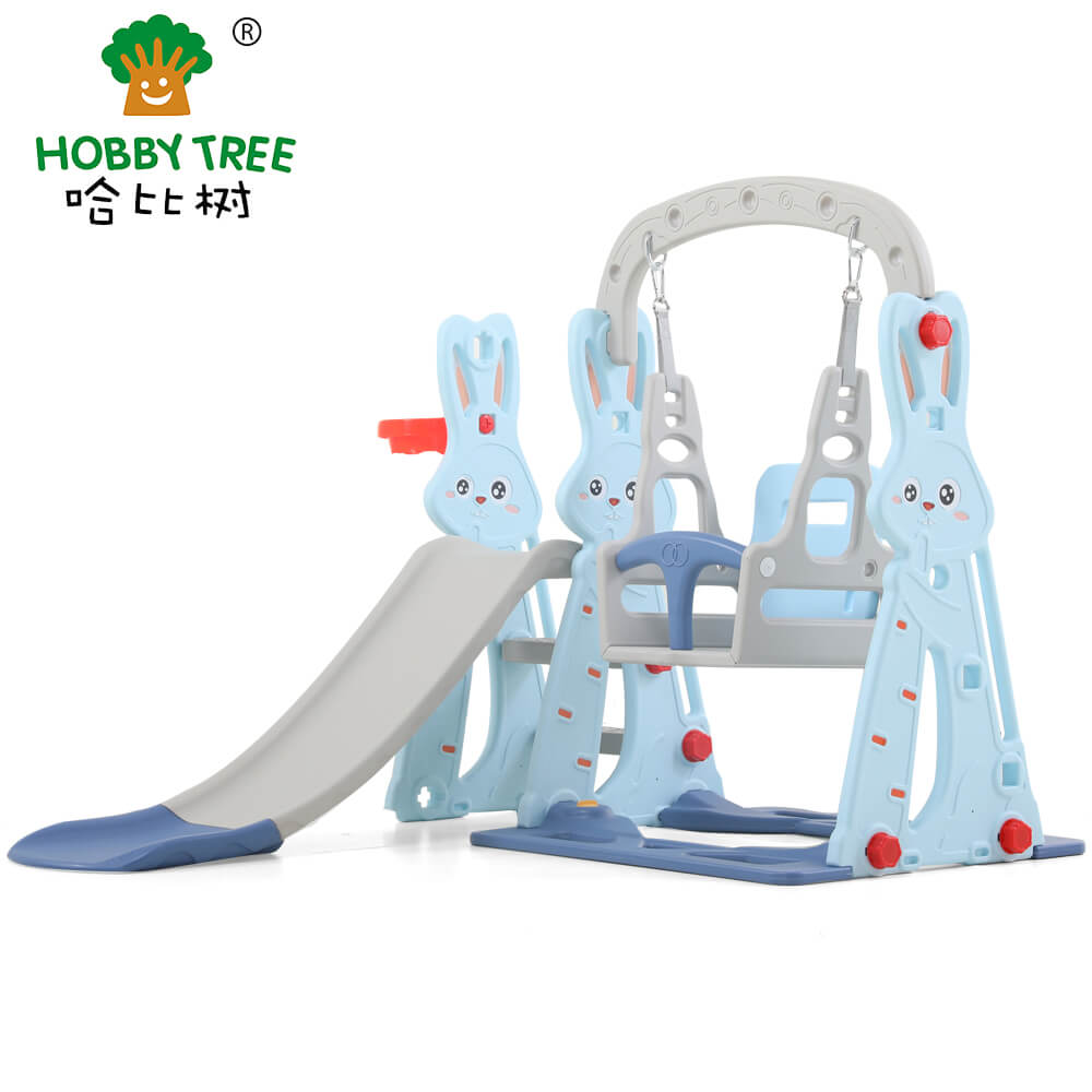 Rabbit theme indoor plastic kids slide and swing set WM21B262